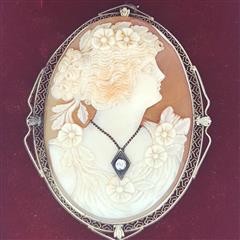 Vintage Cameo Gold-Diamond-Stone Brooch .10 CT. 14K Antique Gold 15g